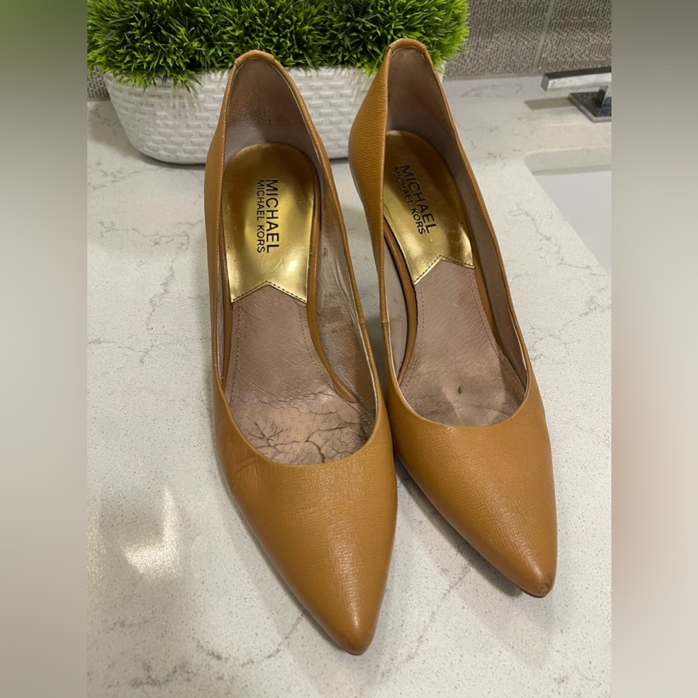 Michael Kors Camel Colored Pumps with Wood Heel